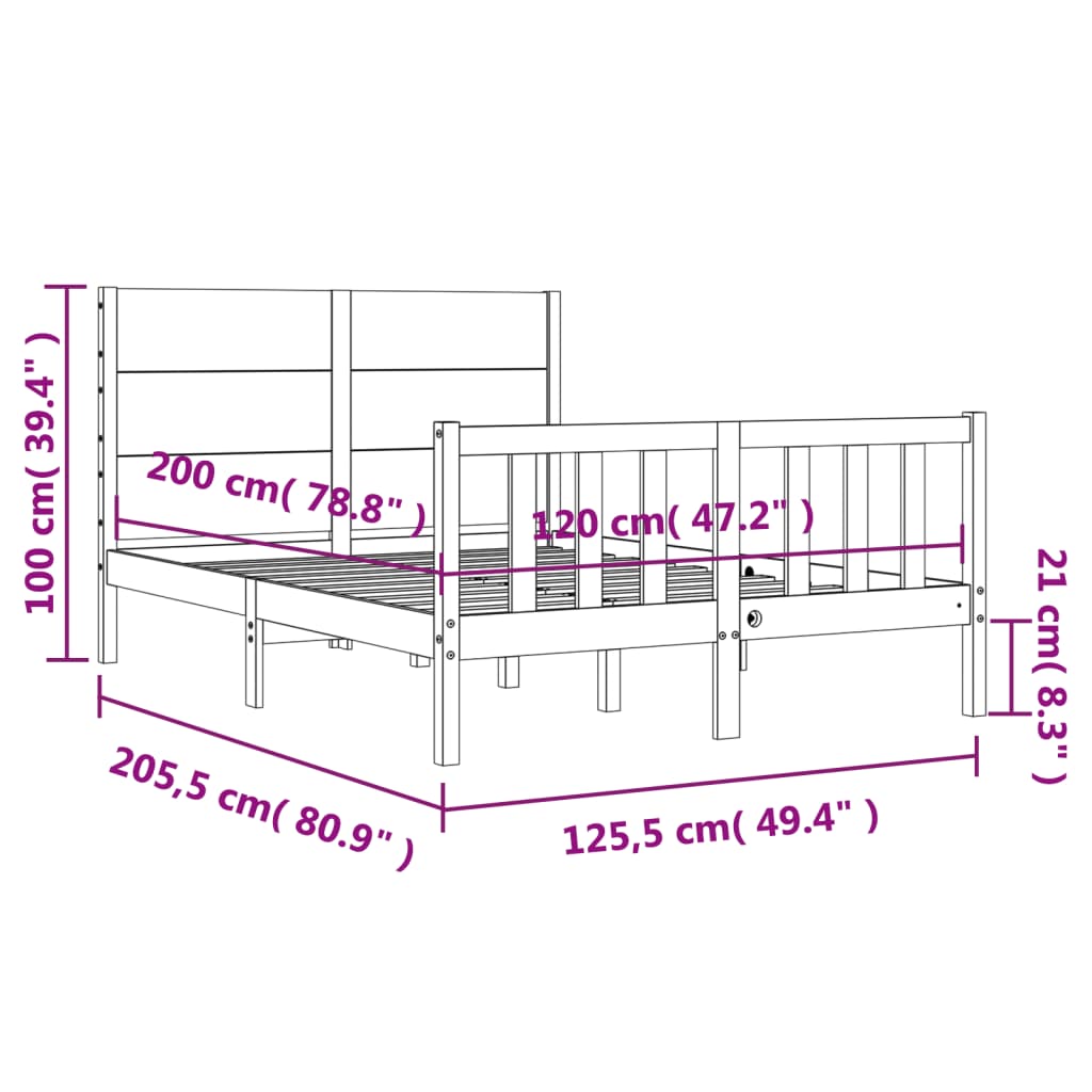 Rám postele s čelem černý 120 x 200 cm masivní dřevo