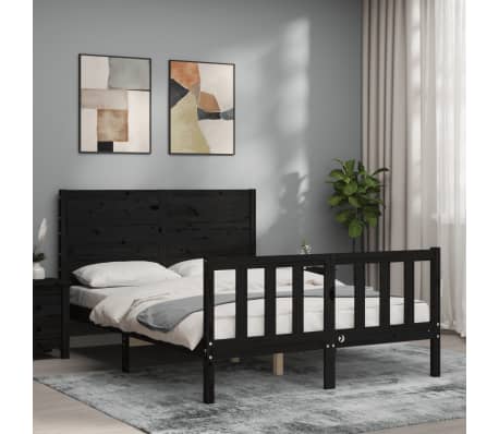 vidaXL Lovos rėmas su galvūgaliu, juodas, 140x200cm, medienos masyvas