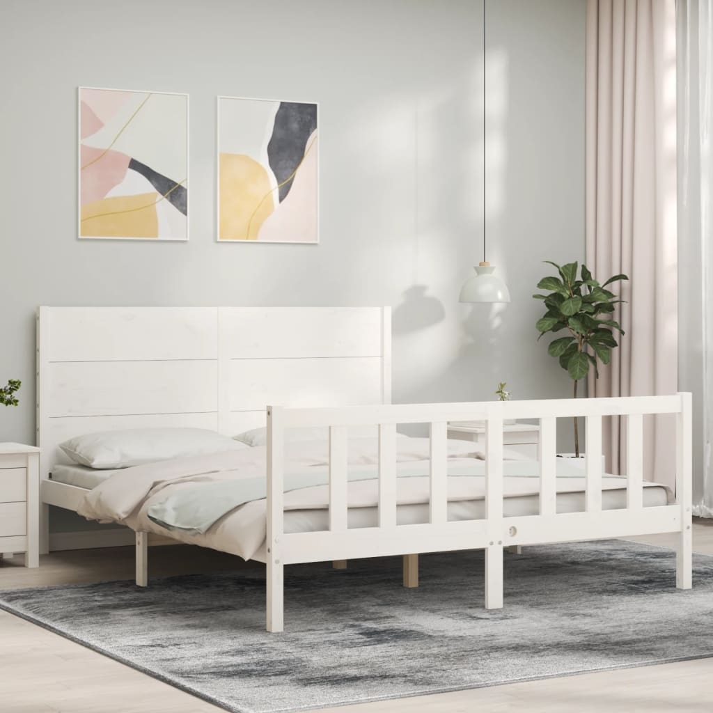 VidaXL Estructura cama de matrimonio con cabecero madera maciza blanco