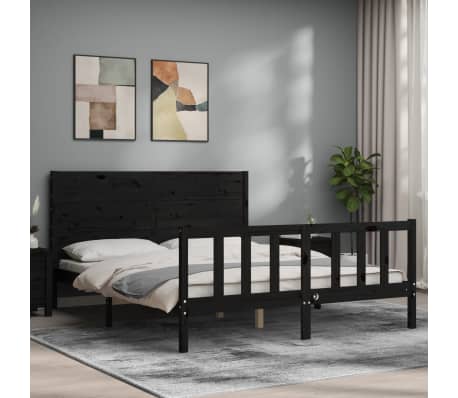 vidaXL Lovos rėmas su galvūgaliu, juodas, medienos masyvas, didelis
