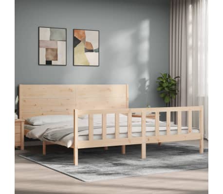 vidaXL Cadru de pat cu tăblie Super King Size, lemn masiv