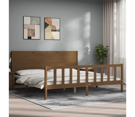 vidaXL Lovos rėmas su galvūgaliu, medaus rudas, mediena, itin didelis