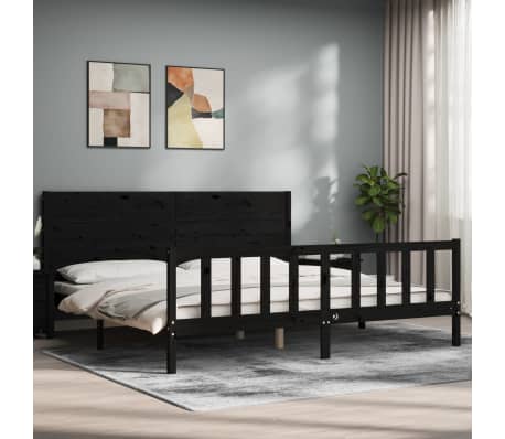 vidaXL Lovos rėmas su galvūgaliu, juodas, mediena, itin didelis