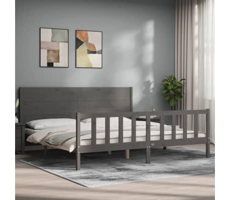 vidaXL Lovos rėmas su galvūgaliu, pilkas, 200x200cm, medienos masyvas