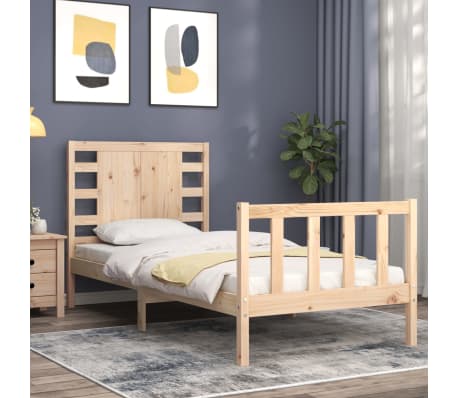 vidaXL Lovos rėmas su galvūgaliu, medienos masyvas, mažas vienvietis