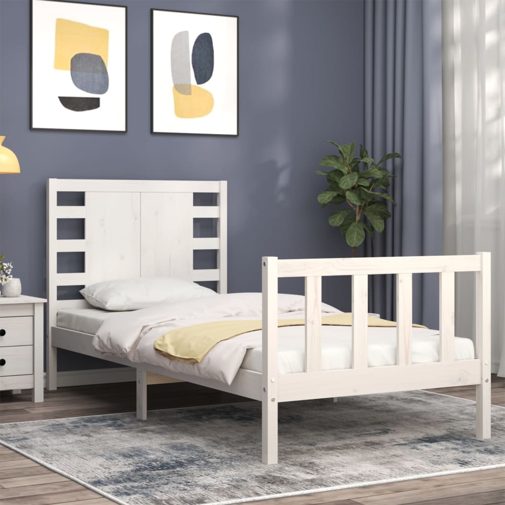 vidaXL Bedframe met hoofdbord massief hout wit afbeelding