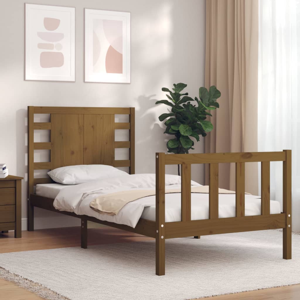 Rám postele s čelem medově hnědý Small Single masivní dřevo