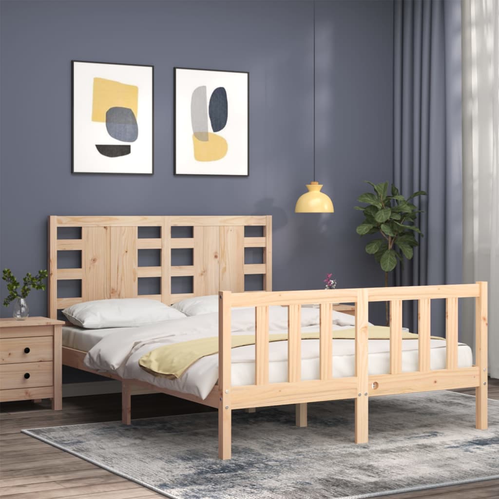 vidaXL Bedframe met hoofdbord massief hout afbeelding