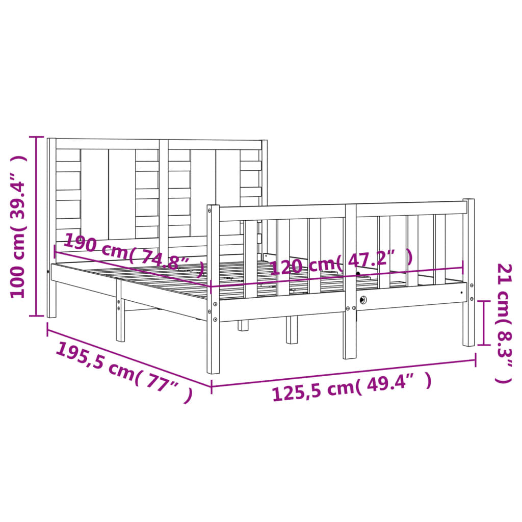 Rama łóżka z wezgłowiem, 4FT, mała podwójna, lite drewno