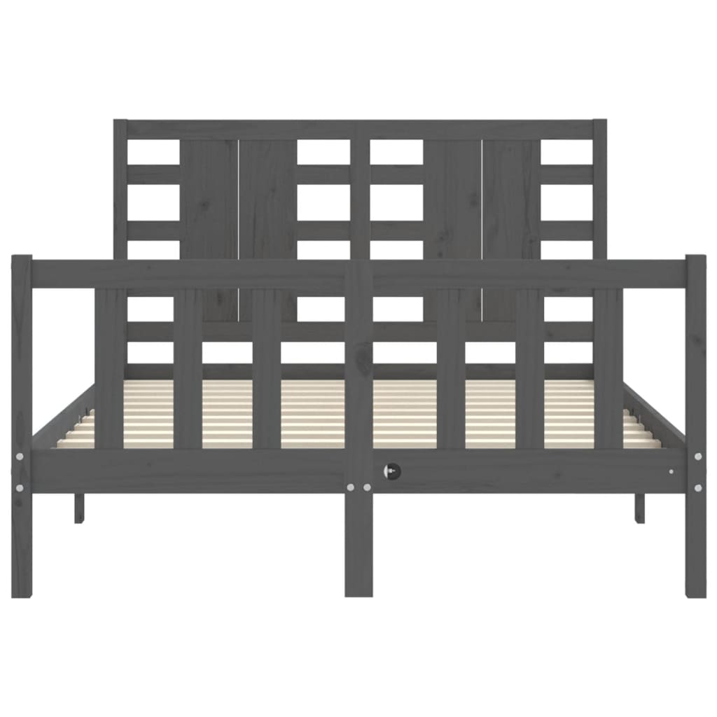 szürke tömör fa ágykeret fejtámlával Small Double