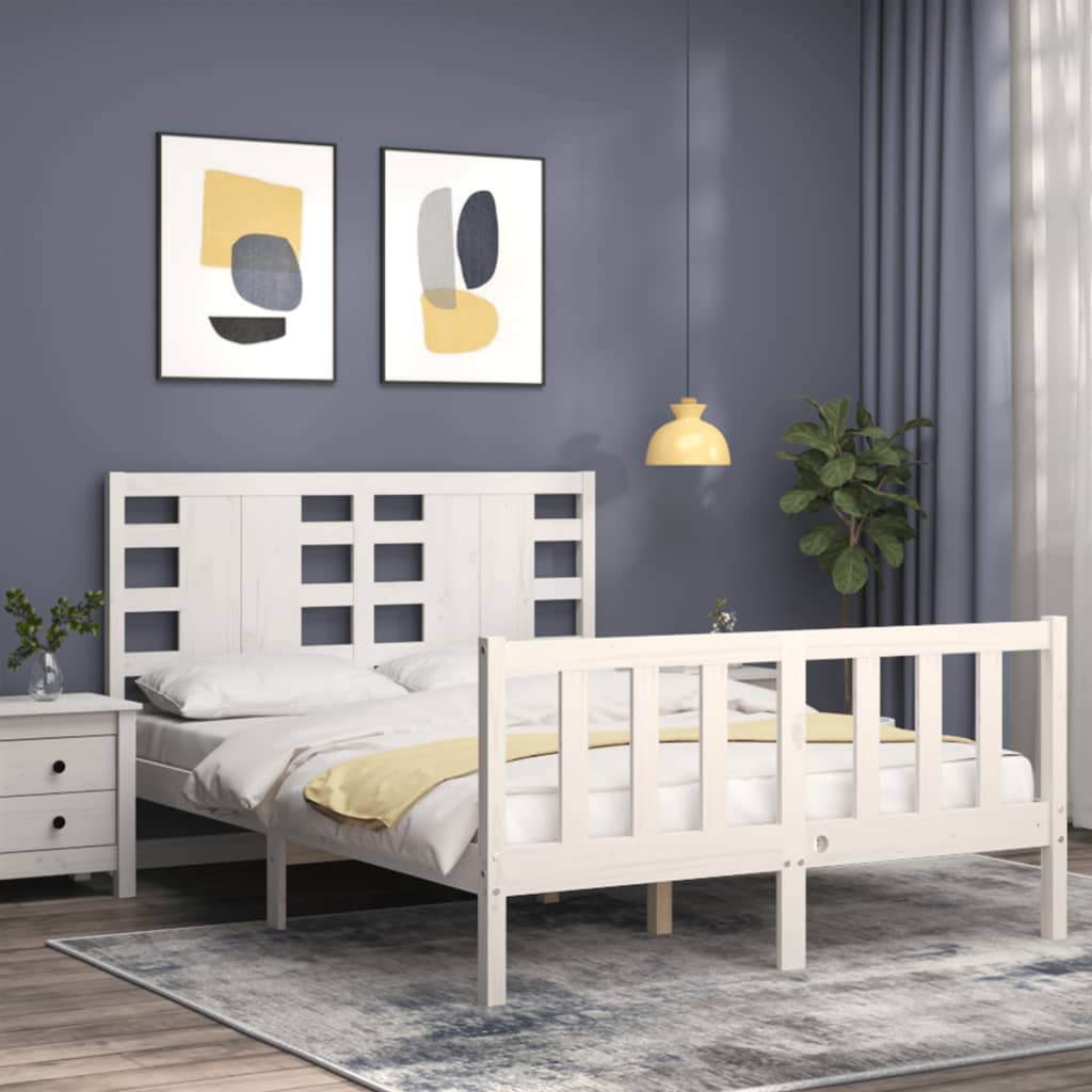 vidaXL Bedframe met hoofdbord massief hout wit afbeelding