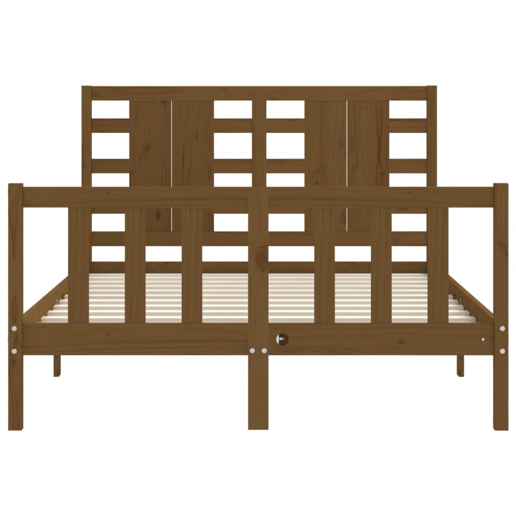 mézbarna tömör fa ágykeret fejtámlával 140 x 190 cm