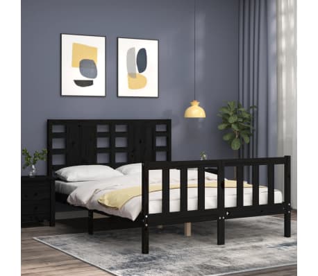 vidaXL Bed Frame without Mattress Black 140x190 cm Solid Wood Pine
