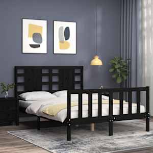 vidaXL Bed Frame without Mattress Black 140x190 cm Solid Wood Pine