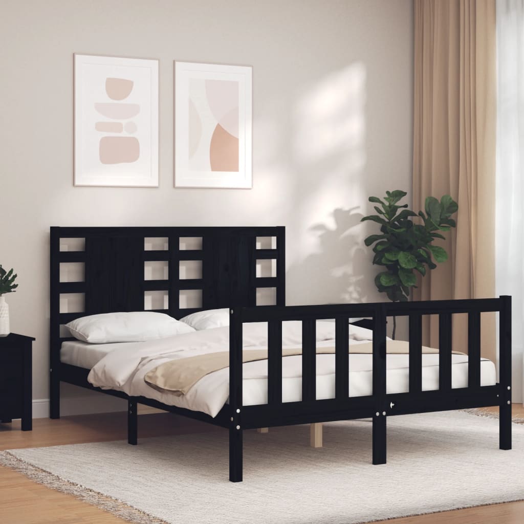 Rám postele s čelem černý 140 x 190 cm masivní dřevo