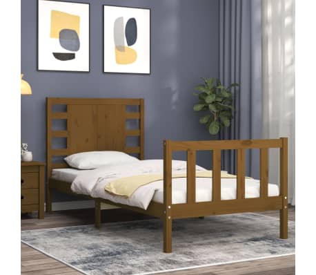 vidaXL Lovos rėmas su galvūgaliu, medaus rudas, 90x200cm, mediena