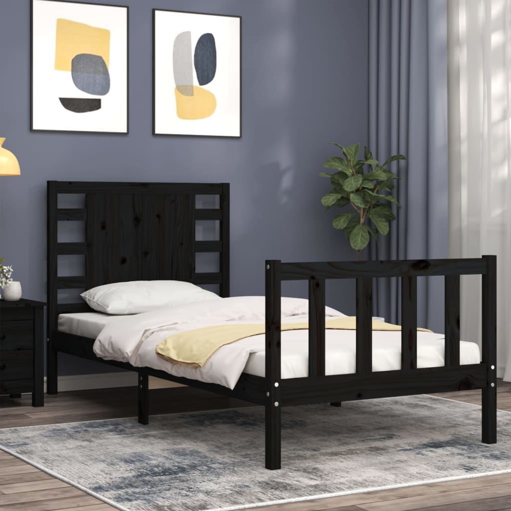 vidaXL Bedframe met hoofdbord massief hout zwart 100x200 cm afbeelding