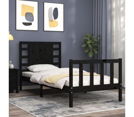 vidaXL Sengeramme med hodegavl svart 100x200 cm heltre