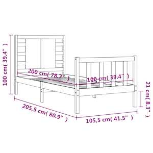 Rám postele s čelem černý 100 x 200 cm masivní dřevo - obrázek 12