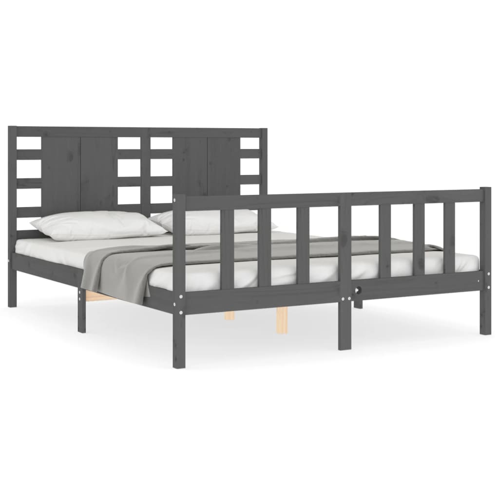 vidaXL Bedframe met hoofdbord massief hout grijs 5 FT King Size