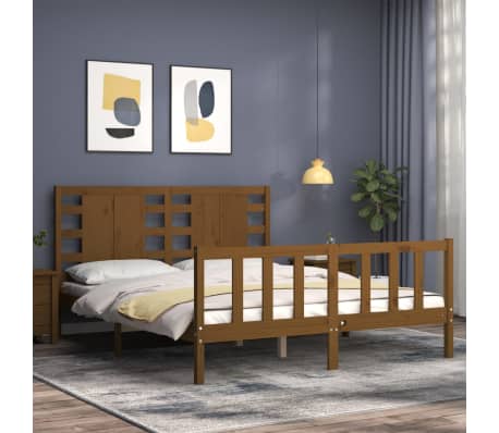 vidaXL Lovos rėmas su galvūgaliu, rudas, medienos masyvas, didelis