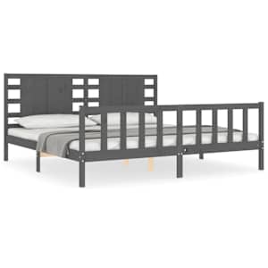 Rám postele s čelem šedý 200 x 200 cm masivní dřevo - obrázek 2