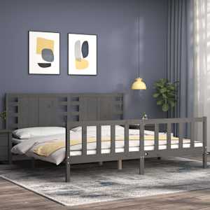 Rám postele s čelem šedý 200 x 200 cm masivní dřevo - obrázek 3