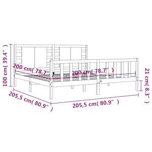 Rám postele s čelem šedý 200 x 200 cm masivní dřevo - obrázek 12