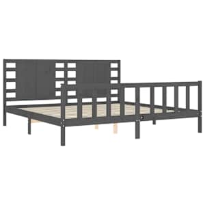 Rám postele s čelem šedý 200 x 200 cm masivní dřevo - obrázek 5