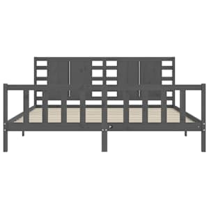 Rám postele s čelem šedý 200 x 200 cm masivní dřevo - obrázek 6