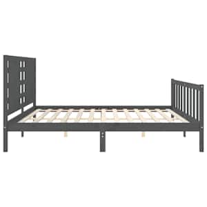 Rám postele s čelem šedý 200 x 200 cm masivní dřevo - obrázek 7