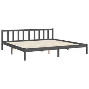 Rám postele s čelem šedý 200 x 200 cm masivní dřevo - obrázek 9