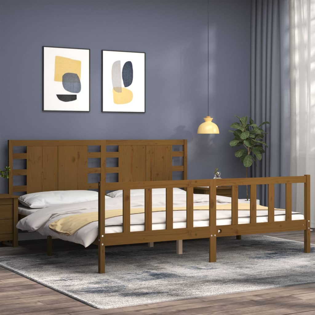 vidaXL Bedframe met hoofdbord massief hout honingbruin 200x200 cm afbeelding