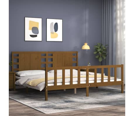 vidaXL Lovos rėmas su galvūgaliu, rudas, 200x200cm, medienos masyvas