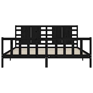 Rám postele s čelem černý 200 x 200 cm masivní dřevo - obrázek 6