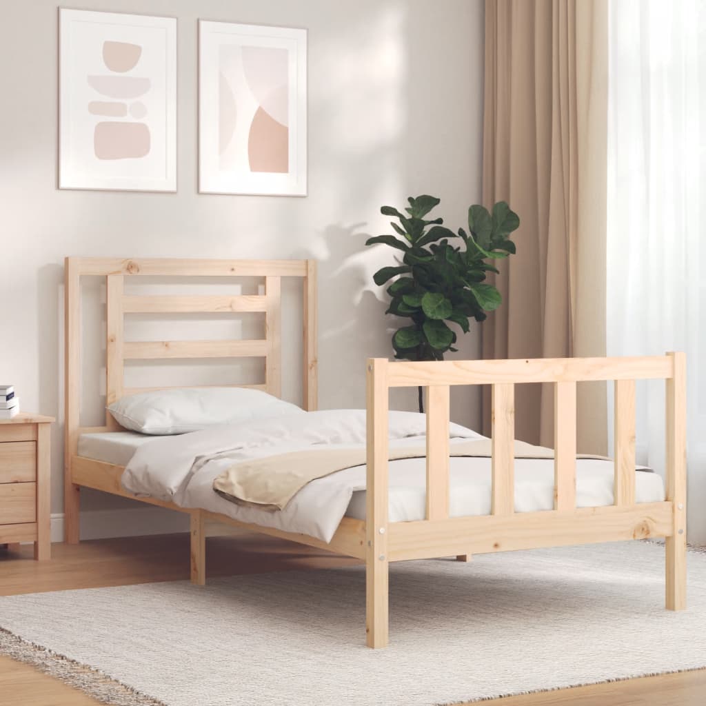 vidaXL Cadru de pat cu tăblie single mic, lemn masiv 