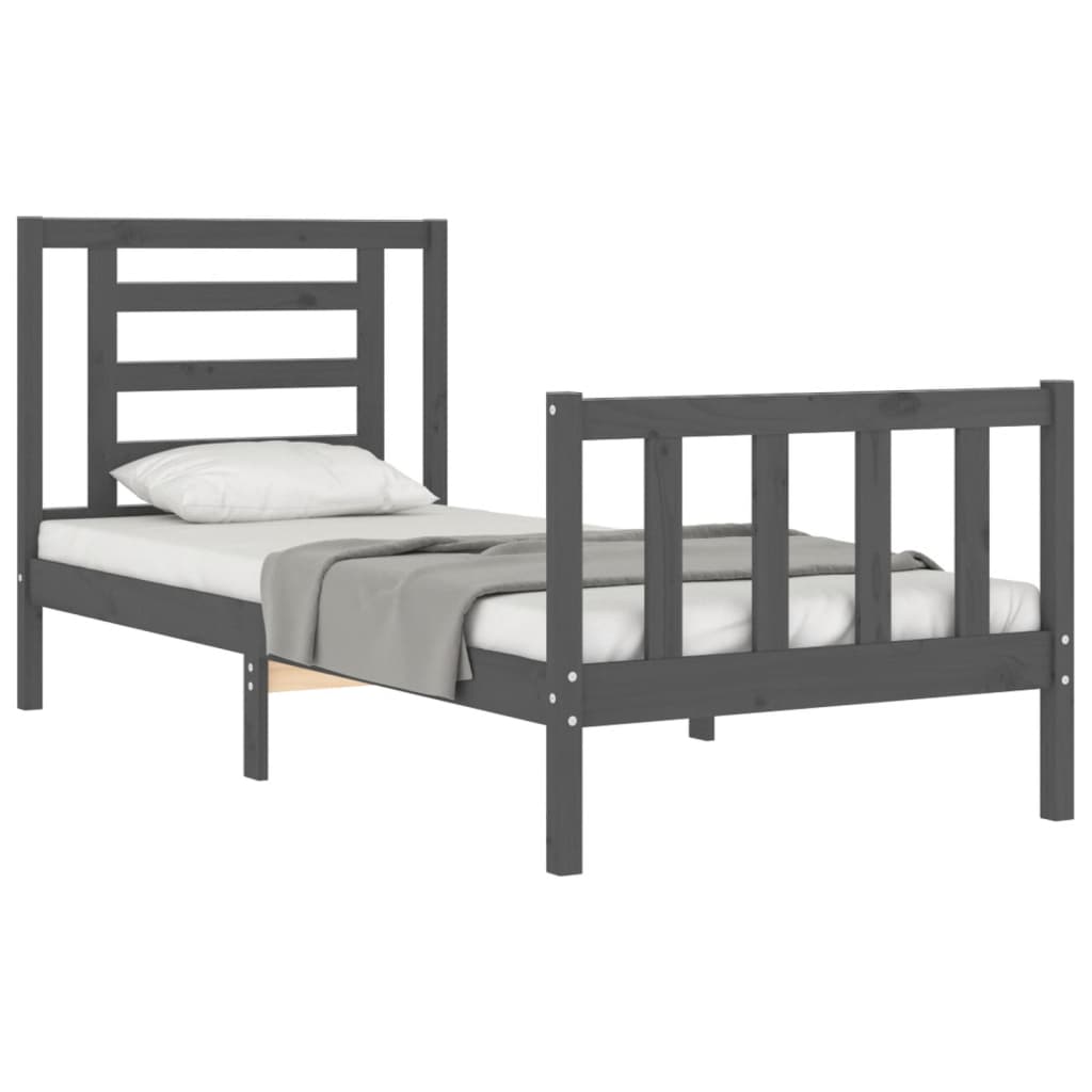 szürke tömör fa ágykeret fejtámlával Small Single