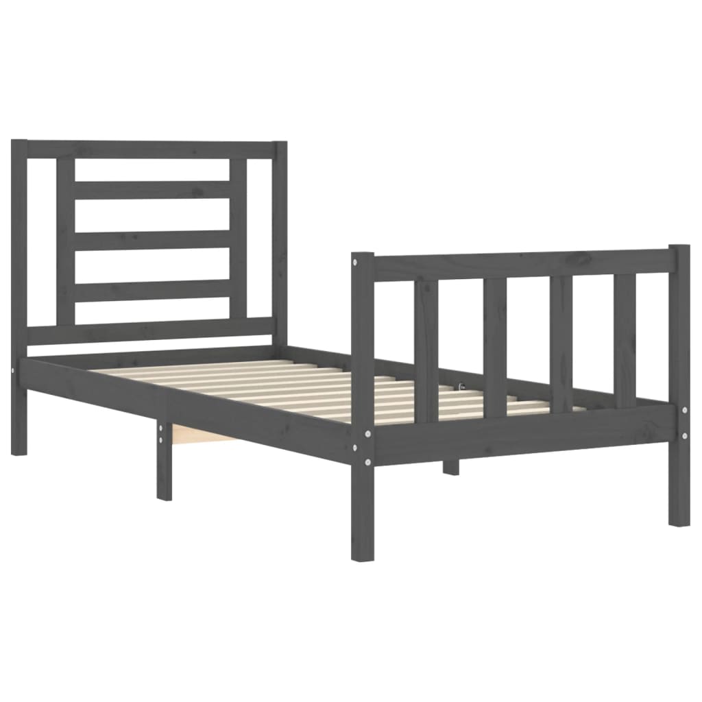 szürke tömör fa ágykeret fejtámlával Small Single