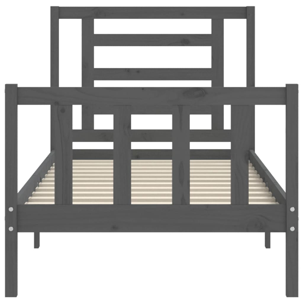 szürke tömör fa ágykeret fejtámlával Small Single