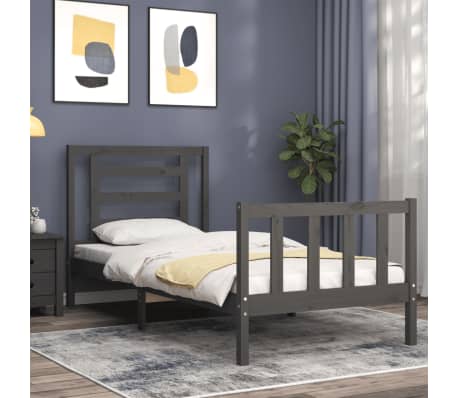 vidaXL Lovos rėmas su galvūgaliu, pilkas, mediena, mažas vienvietis