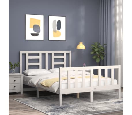 vidaXL Bed Frame without Mattress White Small Double Solid Wood Pine