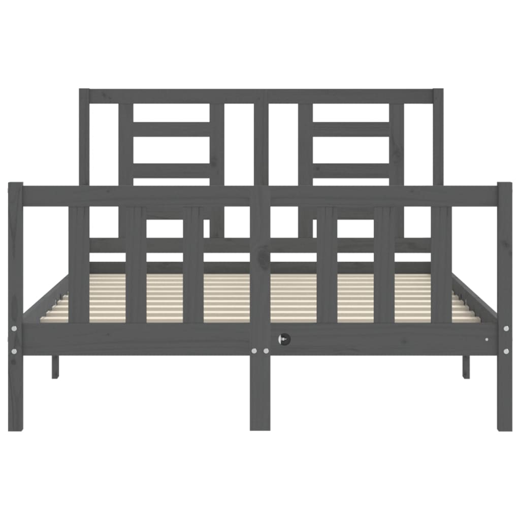 szürke tömör fa ágykeret fejtámlával Small Double