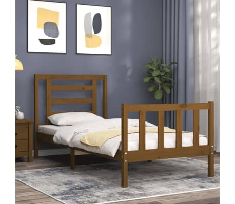 vidaXL Lovos rėmas su galvūgaliu, medaus rudas, 90x200cm, mediena