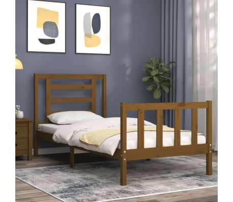 vidaXL Lovos rėmas su galvūgaliu, rudas, 100x200cm, medienos masyvas