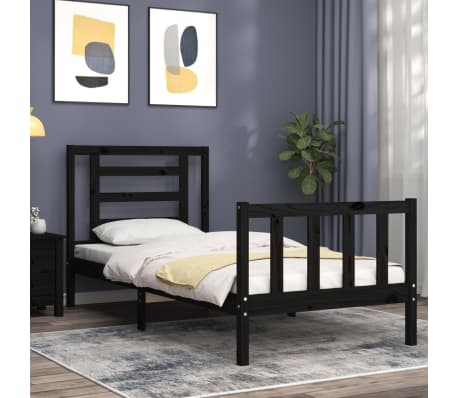 vidaXL Cadru de pat cu tăblie, negru, 100x200 cm, lemn masiv