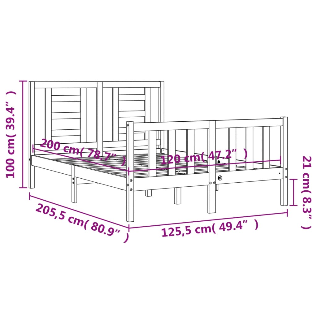 Posteljni okvir z vzglavjem 120x200 cm trden les