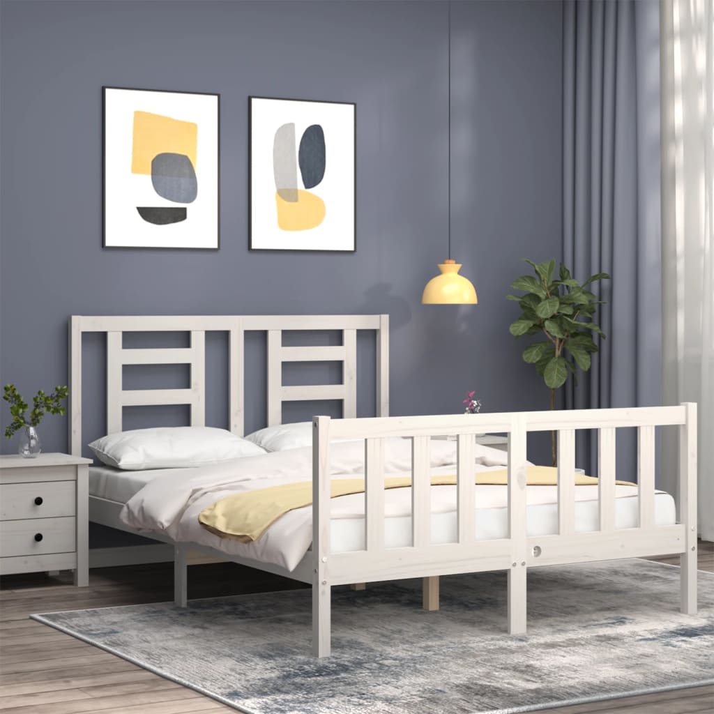 vidaXL Bedframe zonder matras massief grenenhout wit 140x200 cm afbeelding