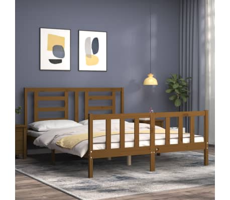 vidaXL Lovos rėmas su galvūgaliu, rudas, medienos masyvas, didelis