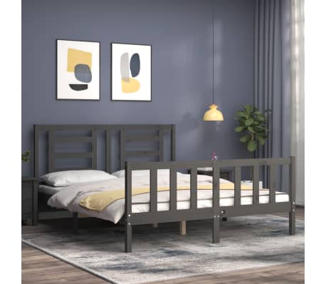 vidaXL Lovos rėmas su galvūgaliu, pilkas, 160x200cm, medienos masyvas