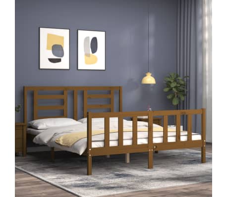 vidaXL Lovos rėmas su galvūgaliu, rudas, 160x200cm, medienos masyvas
